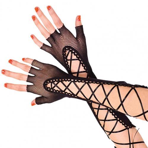 Black 1 Pair Popular Hollow Out Cross Bandage Gloves Women Mesh Gloves Hollow Out   for Festival