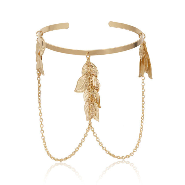 Bohemian Leaves Tassel Pendants Arm Cuff Bangle Arm Bracelet for Women Adjustable Arm Cuff Bracelet Personality Jewelry