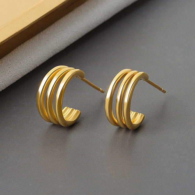 925 Sterling Silber koreanische geometrische mehrschichtige Ohrschnalle Temperament Frauen Gold Retro sexy heiße elegante Liebe Ohrringe Geschenk