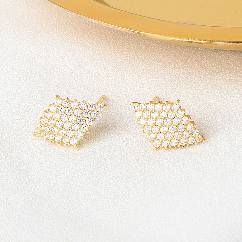 925 Sterling Silver Korean Geometric Diamond Zircon Ear Buckle Temperament Women Gold Retro Sexy Hot Elegant Love Earrings Gift