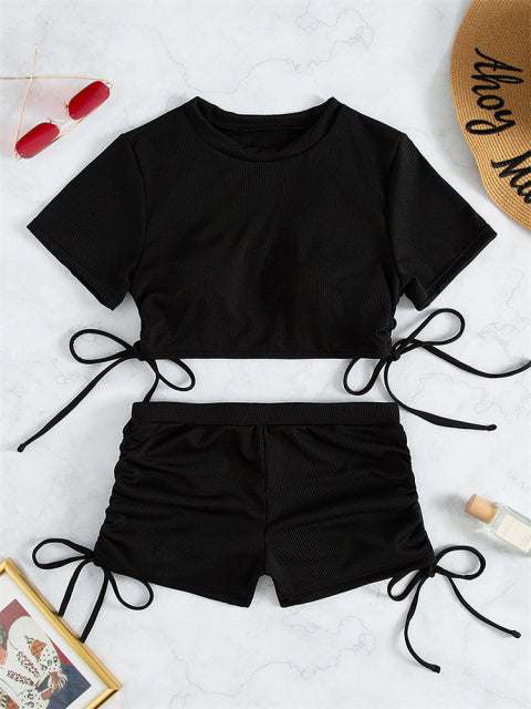 Sexy Bikini-Badeanzug Schwarze Boxerhose Bikinis Set Bademode mit Ärmeln Frauen Biquini Badeanzug für Frauen