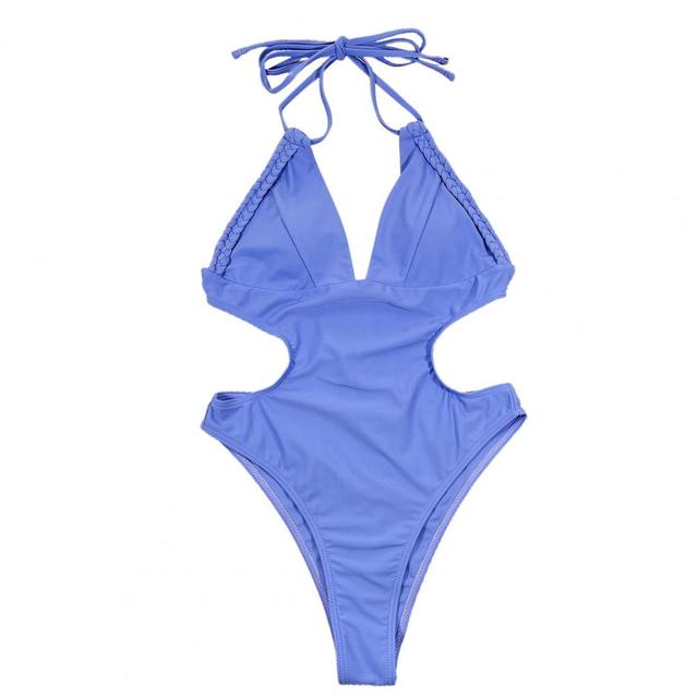 Einteiliger Badeanzug Damen Bademode Sexy Bikini Set Volltonfarbe Tiefer V-Ausschnitt Lace Up Einteiliger Damen Badeanzug Beachwear