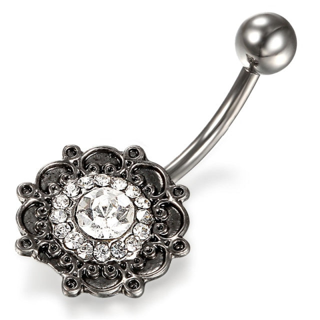 Cubic Ziconia Flower Belly Button Ring Women Body Jewelry Silver Plated Flower CZ Navel Piercing Belly Nombril Ombligo