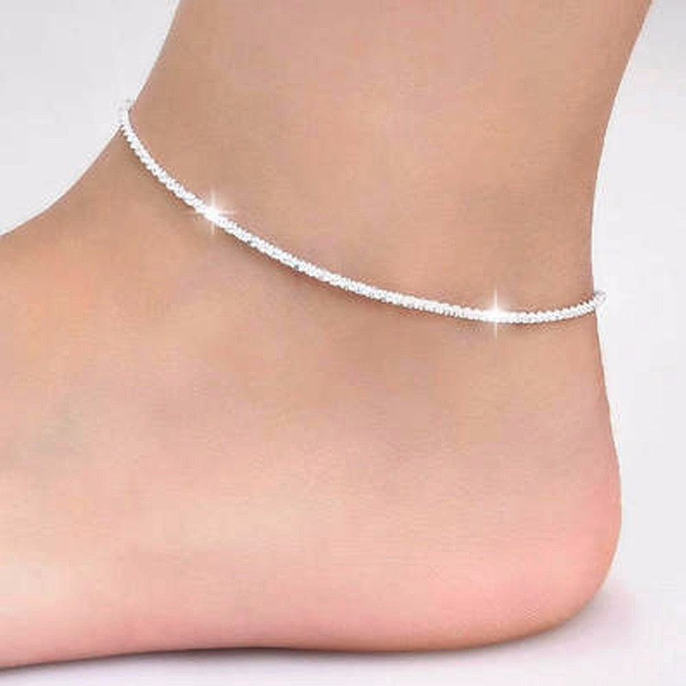 Silberne Fußkette | Fußkettchen Armband | Frauen-Fuß-Armband | Knöchelkette für Damen Schmuck | Tennis-Fußkettchen-Armband | Kette Knöchelarmband
