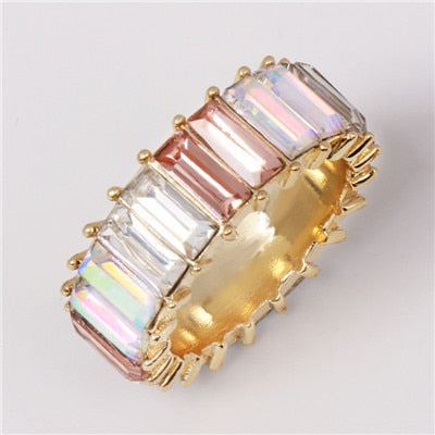 47 color baguette cubic zirconia cz Gold filled engagement band ring for women  925 sterling silver jewelry
