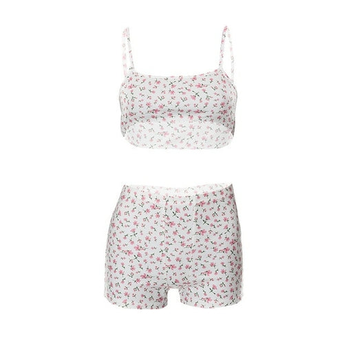 Summer Sets Womens Ribbed Bodycon Floral Print Slim Shorts Clothing