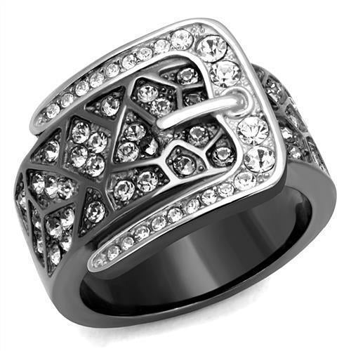 TK2769 - Two-Tone IP Black Stainless Steel Ring with Top Grade Crystal