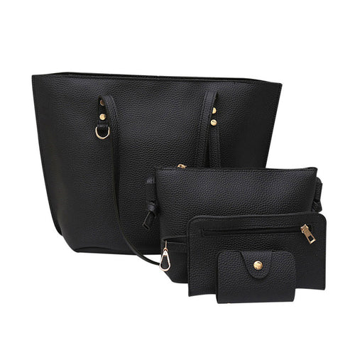 top women handbag 4Pcs Litchi Pattern PU