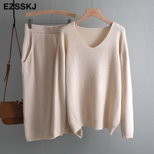v neck lazy oversize Sweater suit dress women casual loose sweater