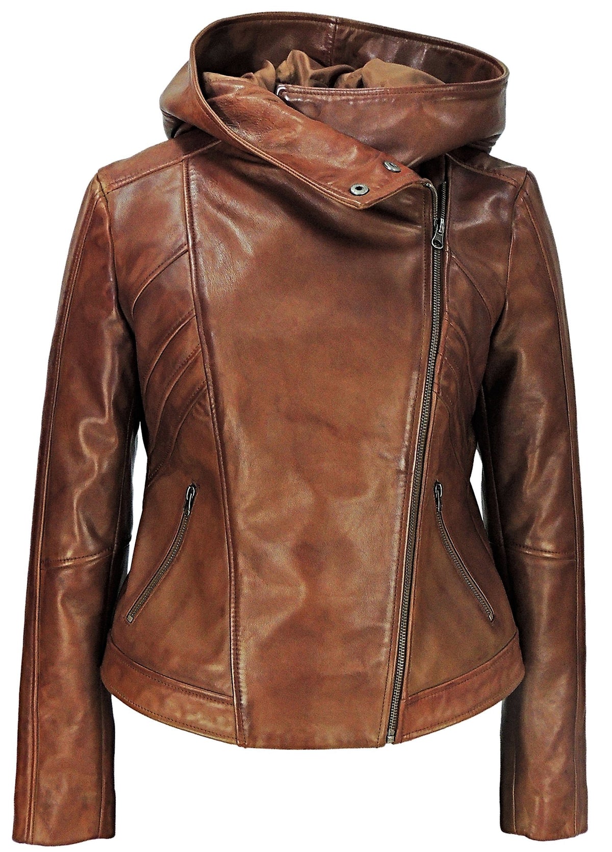Sasha High Womens Hooded Leather Jacket